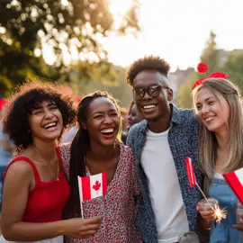 image of 4 people celebrating Canada Day