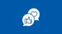 blue background with two speech bubbles with a thumbs up and heart