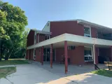 Exterior covered entryway to building